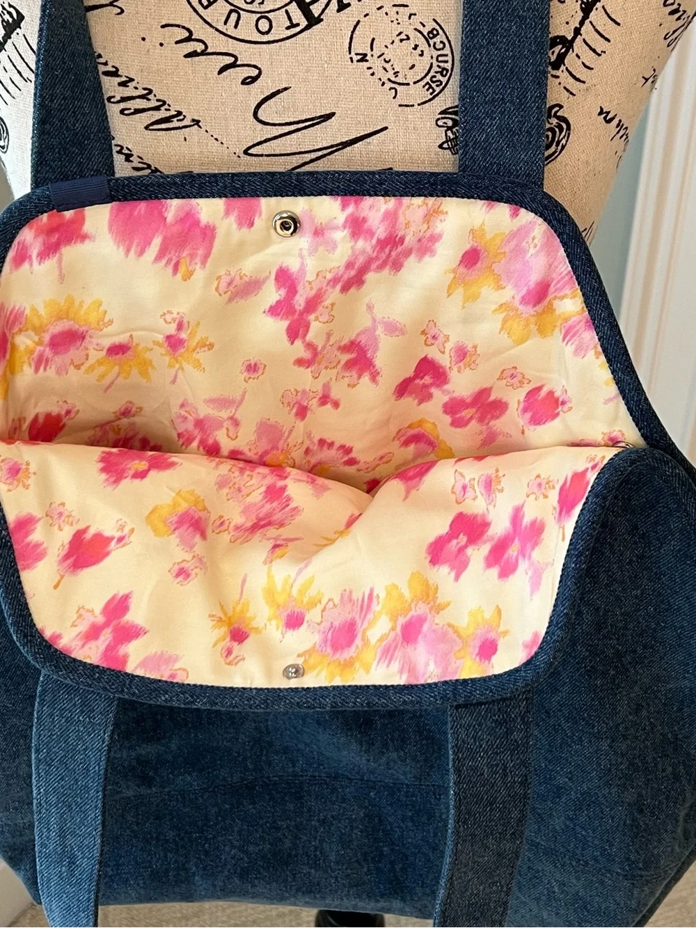 Maje Blue Denim Chambray Tote Bag | Small Discoloration on one side of Bottom